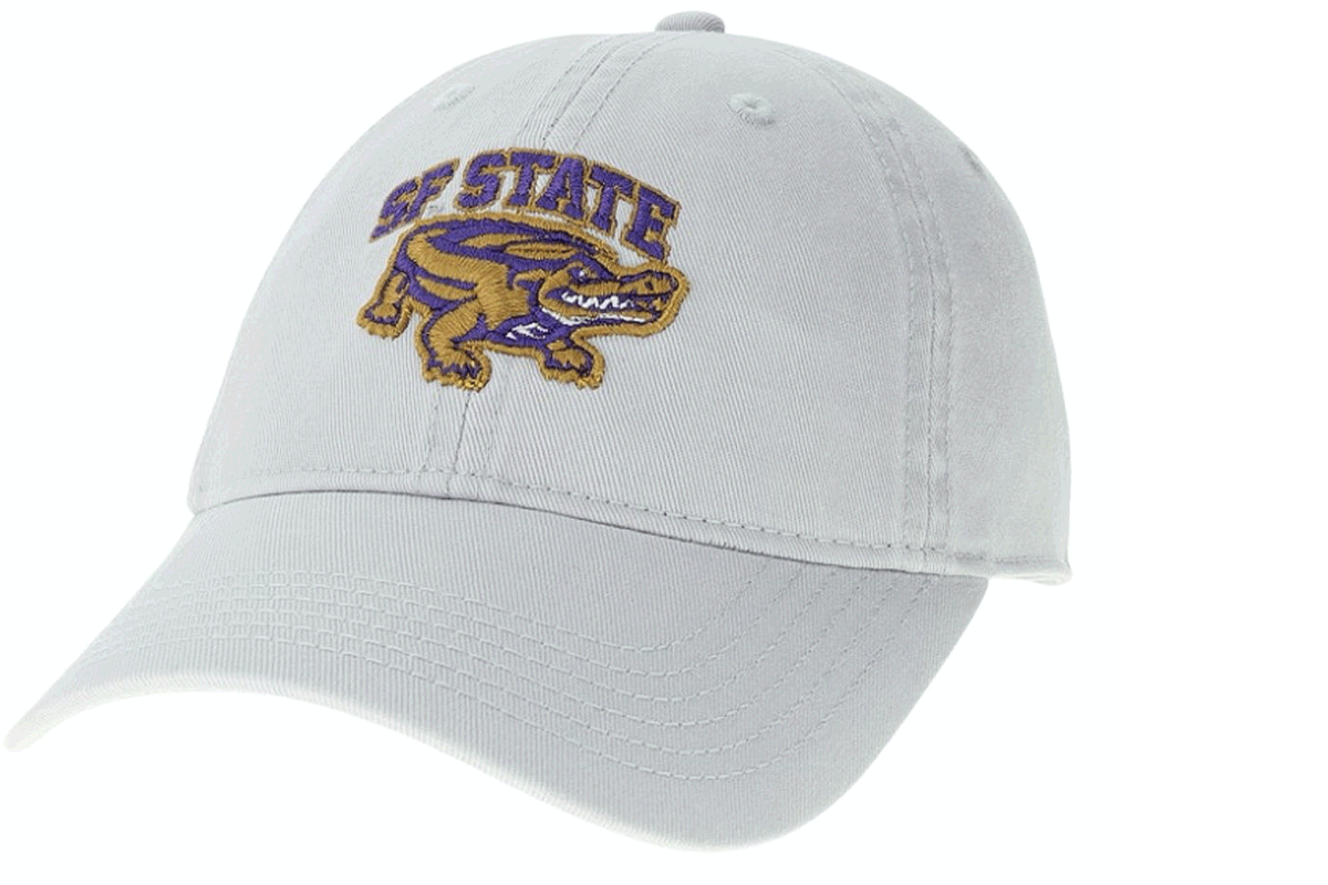 rendering of a baseball hat with SF State branding marks