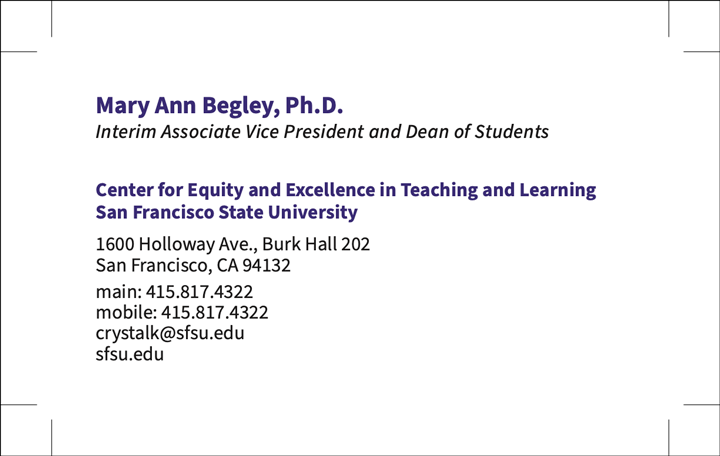 SFSU Business Card Example