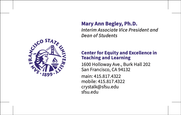 Single-sided SFSU business card with logo and contact information